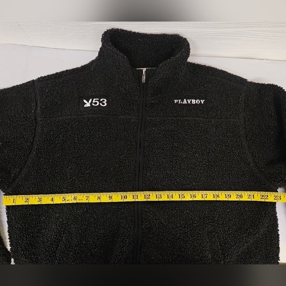 Playboy Double Header Embroidered Sherpa Jacket in Black Size Large - Picture 12 of 13